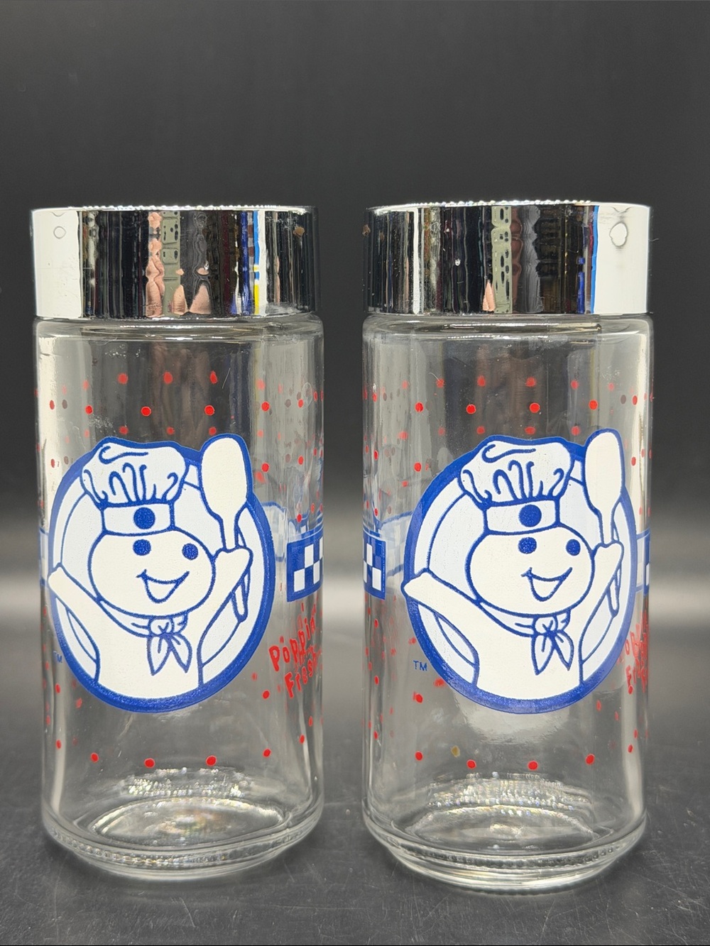Vintage 80’s 90’s Pillsbury Doughboy Poppin Fresh Glass Salt And Pepper Shakers